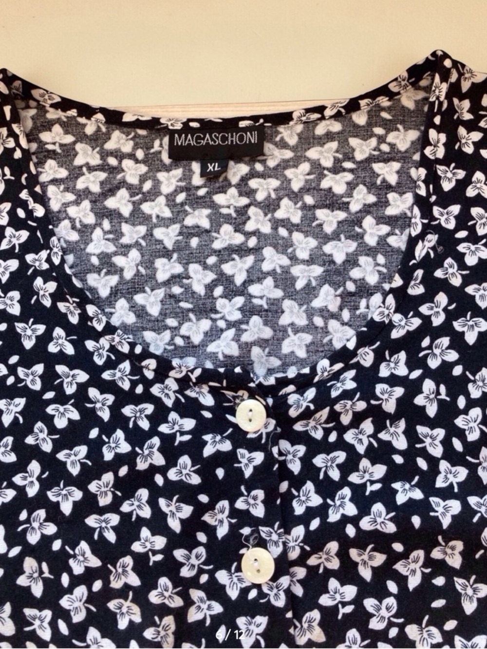 Magaschoni Black White Ditsy Floral Button Front Midi Dress Short Sleeve XL - Picture 11 of 13